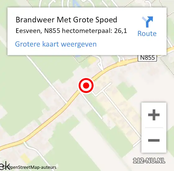 Locatie op kaart van de 112 melding: Brandweer Met Grote Spoed Naar Eesveen, N855 hectometerpaal: 26,7 op 29 juli 2017 07:00