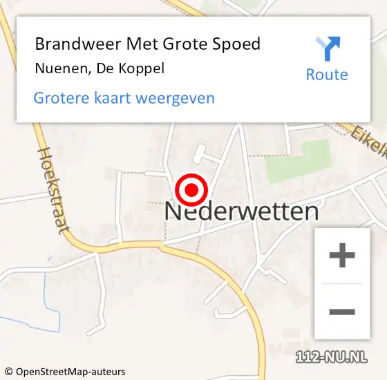 Locatie op kaart van de 112 melding: Brandweer Met Grote Spoed Naar Nuenen, De Koppel op 29 juli 2017 08:56