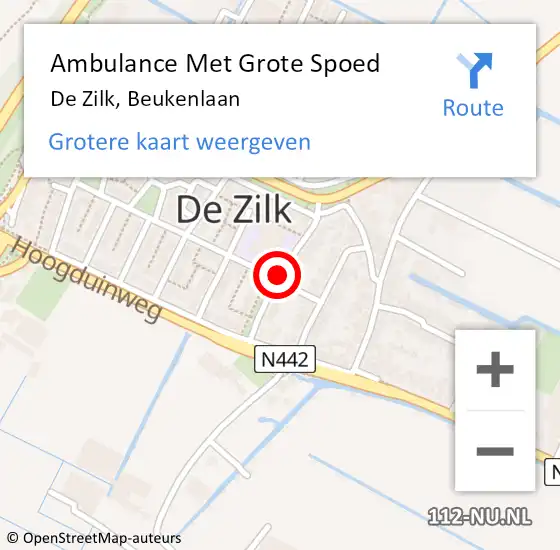 Locatie op kaart van de 112 melding: Ambulance Met Grote Spoed Naar De Zilk, Beukenlaan op 29 juli 2017 09:21