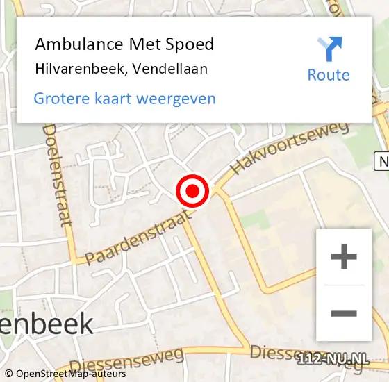 Locatie op kaart van de 112 melding: Ambulance Met Spoed Naar Hilvarenbeek, Vendellaan op 29 juli 2017 11:18