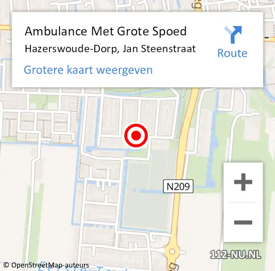 Locatie op kaart van de 112 melding: Ambulance Met Grote Spoed Naar Hazerswoude-Dorp, Jan Steenstraat op 29 juli 2017 14:21