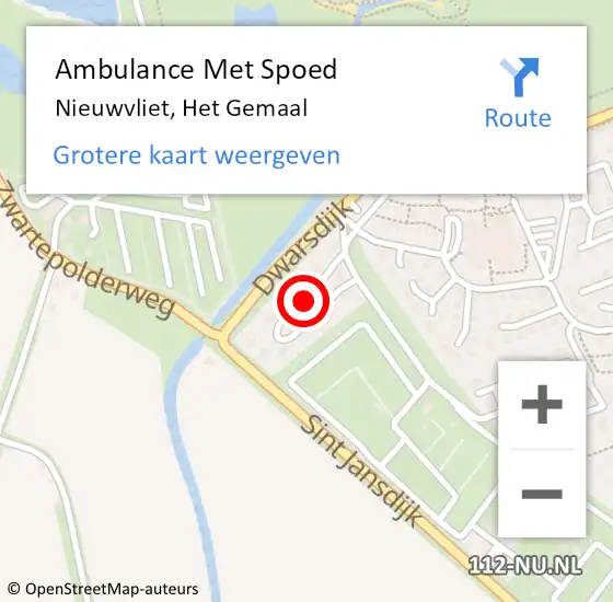 Locatie op kaart van de 112 melding: Ambulance Met Spoed Naar Nieuwvliet, Het Gemaal op 29 juli 2017 17:15