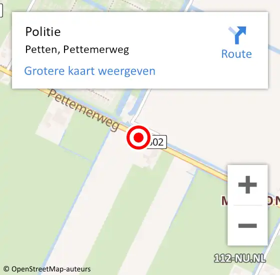 Locatie op kaart van de 112 melding: Politie Petten, Pettemerweg op 29 juli 2017 20:56