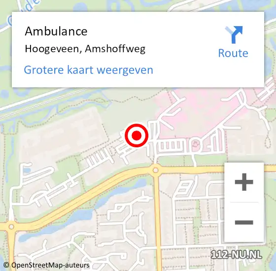 Locatie op kaart van de 112 melding: Ambulance Hoogeveen, Amshoffweg op 28 januari 2014 12:41