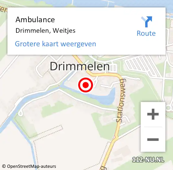 Locatie op kaart van de 112 melding: Ambulance Drimmelen, Weitjes op 28 januari 2014 12:46