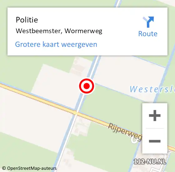 Locatie op kaart van de 112 melding: Politie Westbeemster, Wormerweg op 29 juli 2017 23:21