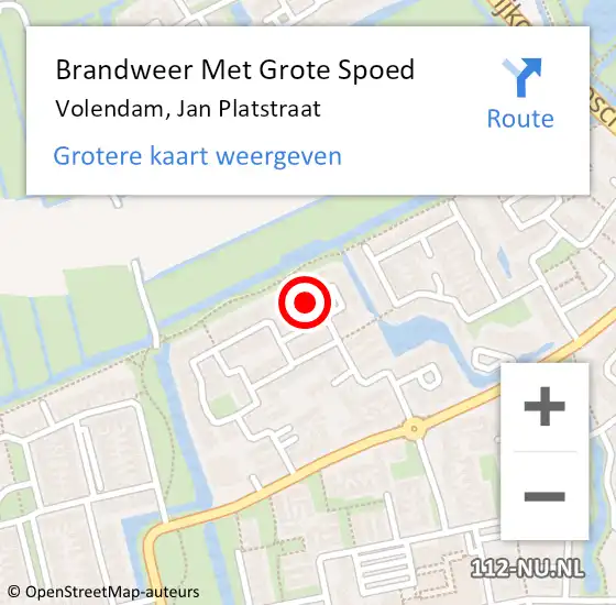 Locatie op kaart van de 112 melding: Brandweer Met Grote Spoed Naar Volendam, Jan Platstraat op 30 juli 2017 00:27