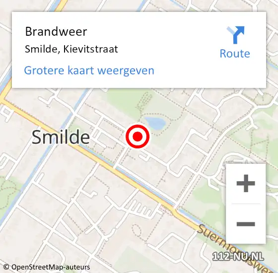 Locatie op kaart van de 112 melding: Brandweer Smilde, Kievitstraat op 30 juli 2017 01:03