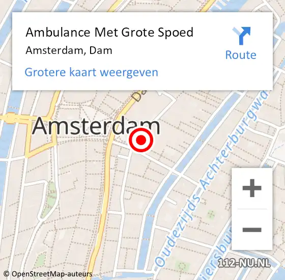 Locatie op kaart van de 112 melding: Ambulance Met Grote Spoed Naar Amsterdam, Dam op 30 juli 2017 03:10
