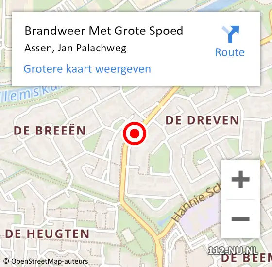 Locatie op kaart van de 112 melding: Brandweer Met Grote Spoed Naar Assen, Jan Palachweg op 30 juli 2017 04:27