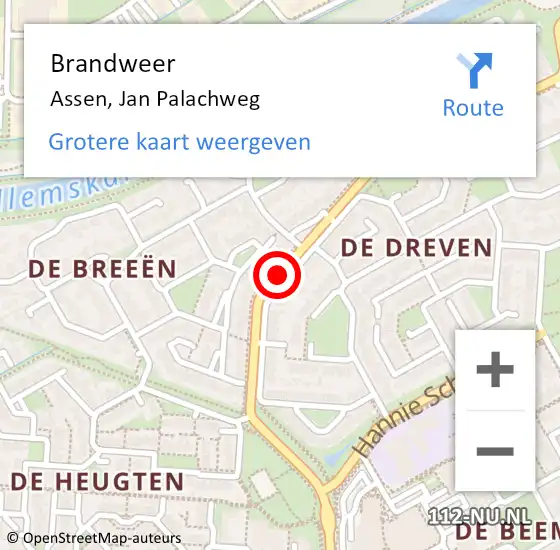 Locatie op kaart van de 112 melding: Brandweer Assen, Jan Palachweg op 30 juli 2017 04:35