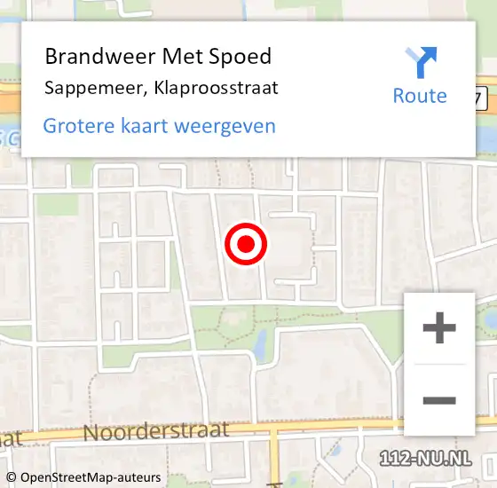 Locatie op kaart van de 112 melding: Brandweer Met Spoed Naar Sappemeer, Klaproosstraat op 30 juli 2017 07:57