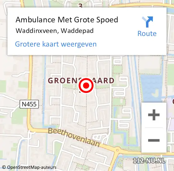 Locatie op kaart van de 112 melding: Ambulance Met Grote Spoed Naar Waddinxveen, Waddepad op 30 juli 2017 08:02