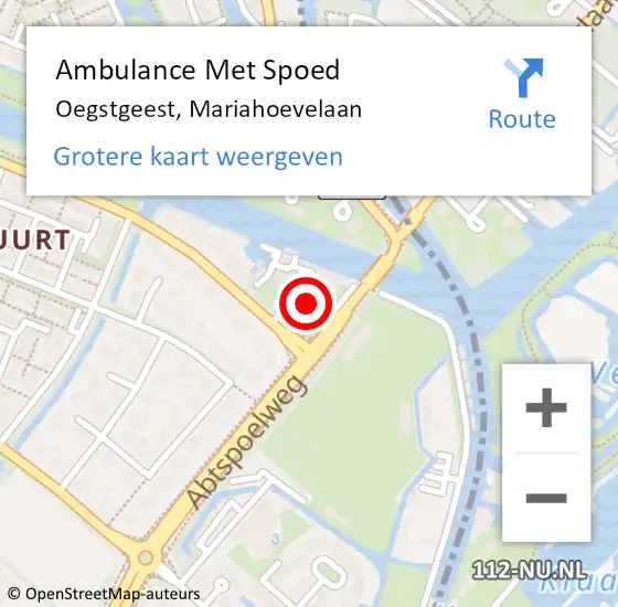 Locatie op kaart van de 112 melding: Ambulance Met Spoed Naar Oegstgeest, Mariahoevelaan op 30 juli 2017 08:03