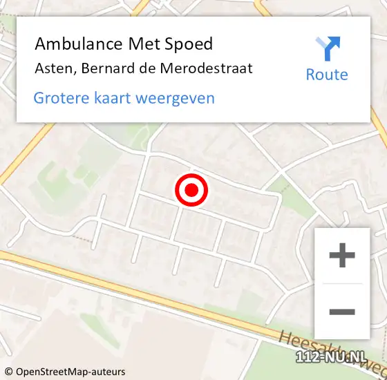 Locatie op kaart van de 112 melding: Ambulance Met Spoed Naar Asten, Bernard de Merodestraat op 30 juli 2017 10:21