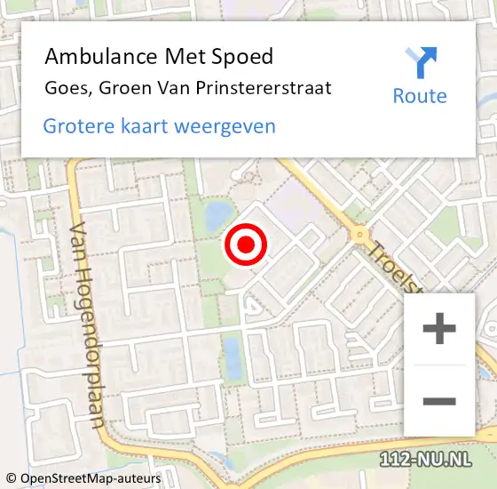 Locatie op kaart van de 112 melding: Ambulance Met Spoed Naar Goes, Groen Van Prinstererstraat op 30 juli 2017 11:21