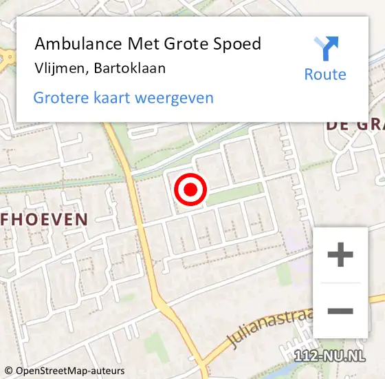 Locatie op kaart van de 112 melding: Ambulance Met Grote Spoed Naar Vlijmen, Bartoklaan op 30 juli 2017 11:58