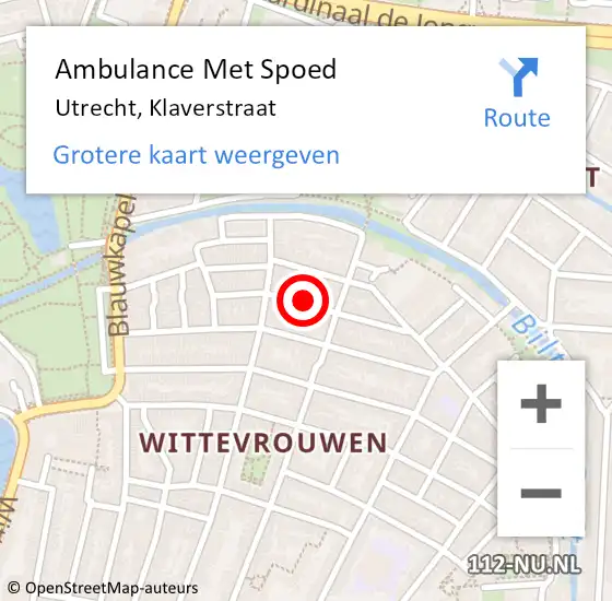 Locatie op kaart van de 112 melding: Ambulance Met Spoed Naar Utrecht, Klaverstraat op 30 juli 2017 13:51