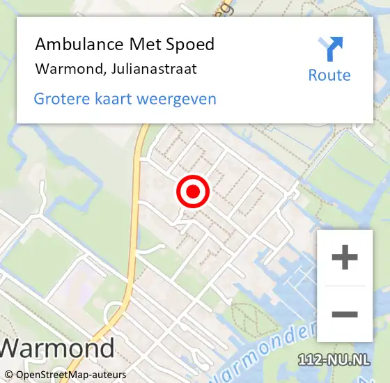 Locatie op kaart van de 112 melding: Ambulance Met Spoed Naar Warmond, Julianastraat op 30 juli 2017 14:16