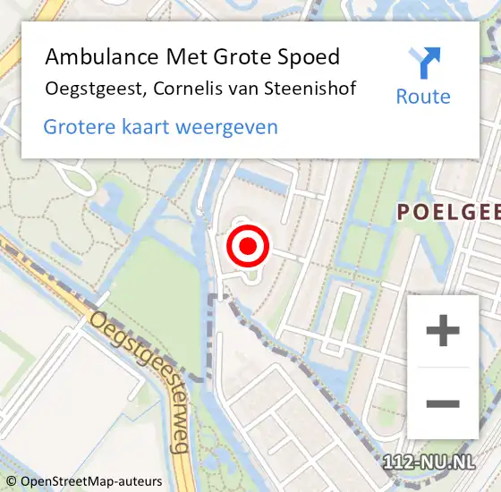 Locatie op kaart van de 112 melding: Ambulance Met Grote Spoed Naar Oegstgeest, Cornelis van Steenishof op 30 juli 2017 16:19