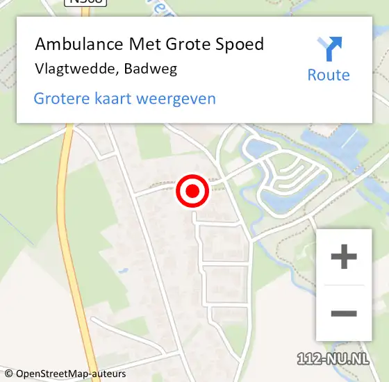 Locatie op kaart van de 112 melding: Ambulance Met Grote Spoed Naar Vlagtwedde, Badweg op 30 juli 2017 17:12