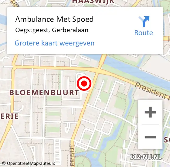 Locatie op kaart van de 112 melding: Ambulance Met Spoed Naar Oegstgeest, Gerberalaan op 30 juli 2017 22:40