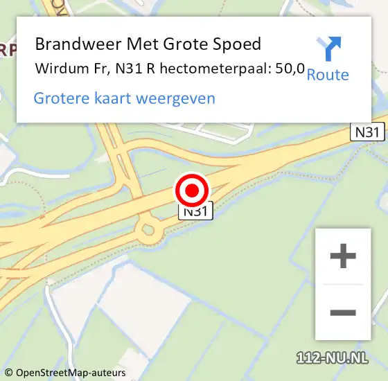 Locatie op kaart van de 112 melding: Brandweer Met Grote Spoed Naar Wirdum Fr, N31 R hectometerpaal: 50,0 op 31 juli 2017 04:16