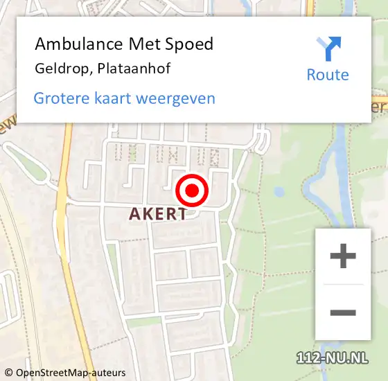 Locatie op kaart van de 112 melding: Ambulance Met Spoed Naar Geldrop, Plataanhof op 31 juli 2017 04:48