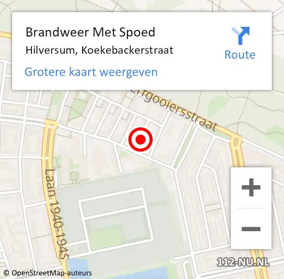 Locatie op kaart van de 112 melding: Brandweer Met Spoed Naar Hilversum, Koekebackerstraat op 31 juli 2017 05:06