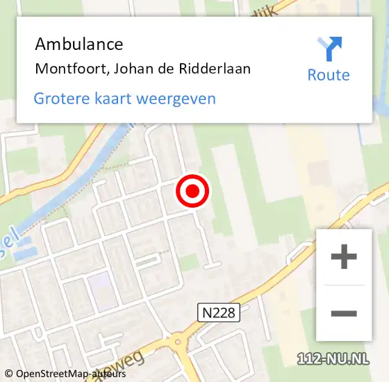 Locatie op kaart van de 112 melding: Ambulance Montfoort, Johan de Ridderlaan op 31 juli 2017 07:49