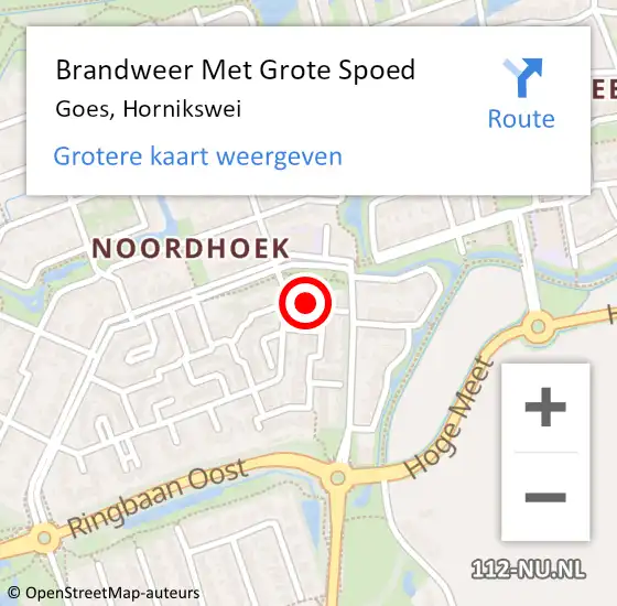 Locatie op kaart van de 112 melding: Brandweer Met Grote Spoed Naar Goes, Hornikswei op 31 juli 2017 09:46