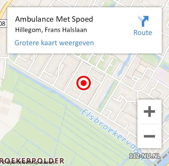 Locatie op kaart van de 112 melding: Ambulance Met Spoed Naar Hillegom, Frans Halslaan op 31 juli 2017 09:57