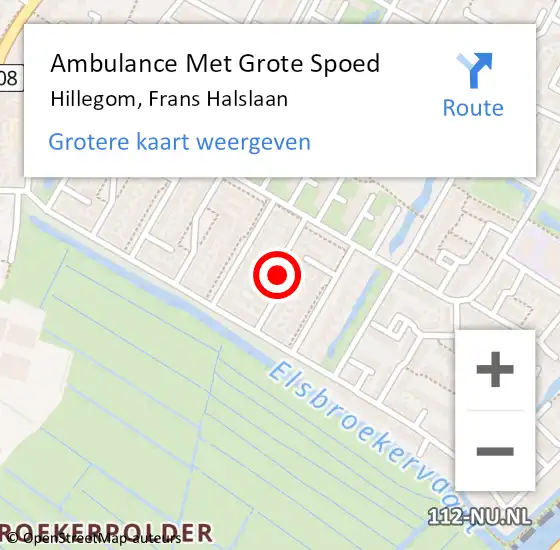 Locatie op kaart van de 112 melding: Ambulance Met Grote Spoed Naar Hillegom, Frans Halslaan op 31 juli 2017 09:58