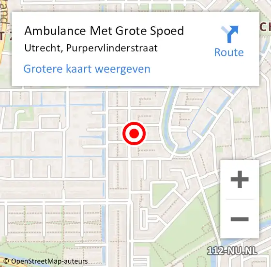 Locatie op kaart van de 112 melding: Ambulance Met Grote Spoed Naar Utrecht, Purpervlinderstraat op 31 juli 2017 10:57