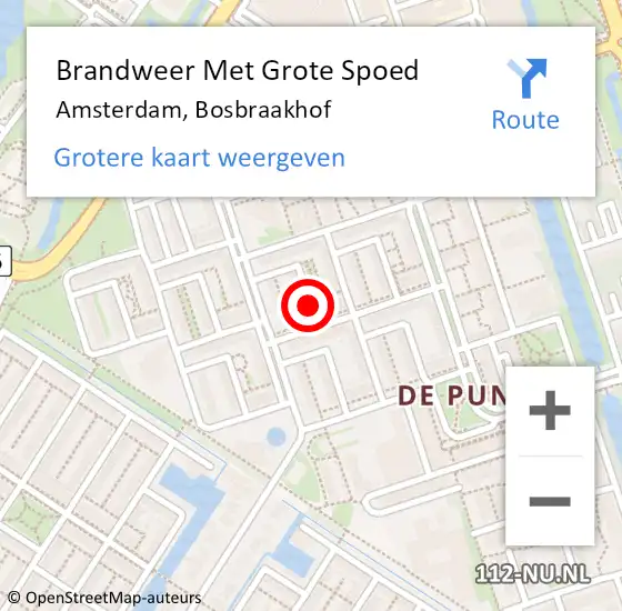 Locatie op kaart van de 112 melding: Brandweer Met Grote Spoed Naar Amsterdam, Bosbraakhof op 31 juli 2017 11:19