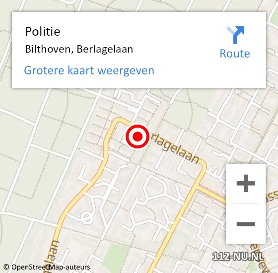 Locatie op kaart van de 112 melding: Politie Bilthoven, Berlagelaan op 31 juli 2017 11:42