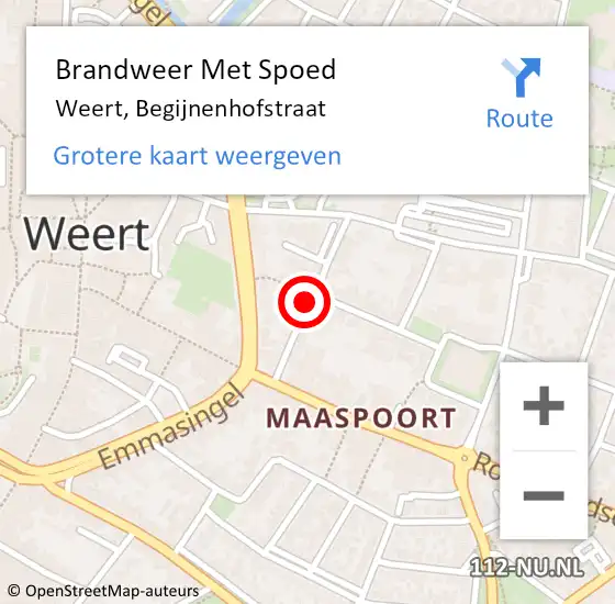 Locatie op kaart van de 112 melding: Brandweer Met Spoed Naar Weert, Begijnenhofstraat op 31 juli 2017 12:07