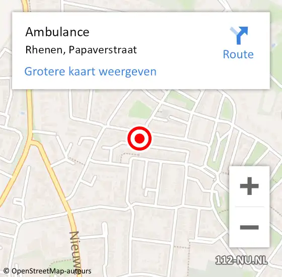 Locatie op kaart van de 112 melding: Ambulance Rhenen, Papaverstraat op 31 juli 2017 12:35