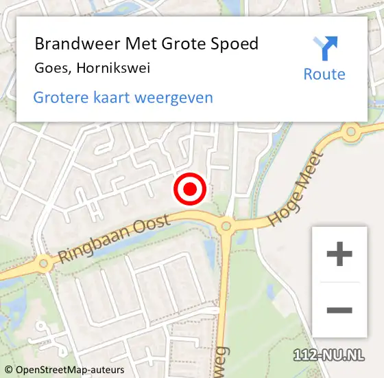 Locatie op kaart van de 112 melding: Brandweer Met Grote Spoed Naar Goes, Hornikswei op 31 juli 2017 12:40