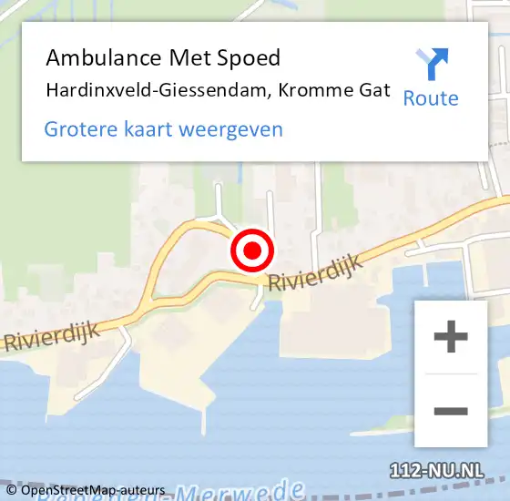 Locatie op kaart van de 112 melding: Ambulance Met Spoed Naar Hardinxveld-Giessendam, Kromme Gat op 31 juli 2017 13:33