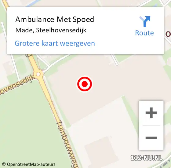 Locatie op kaart van de 112 melding: Ambulance Met Spoed Naar Made, Steelhovensedijk op 31 juli 2017 13:36