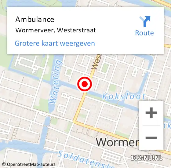 Locatie op kaart van de 112 melding: Ambulance Wormerveer, Westerstraat op 31 juli 2017 14:03