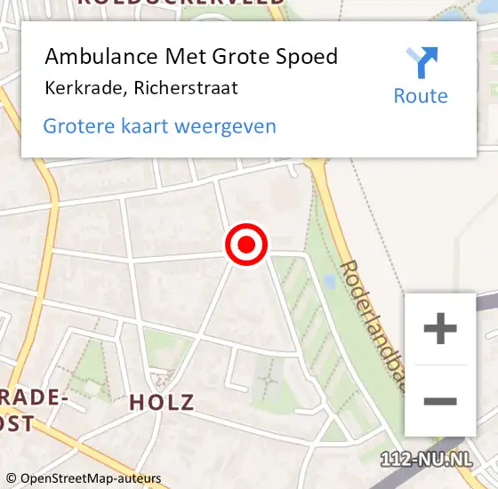 Locatie op kaart van de 112 melding: Ambulance Met Grote Spoed Naar Kerkrade, Richerstraat op 20 september 2013 16:49