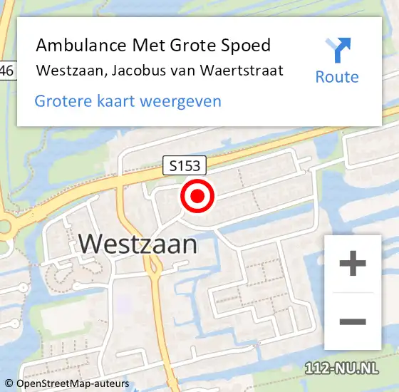 Locatie op kaart van de 112 melding: Ambulance Met Grote Spoed Naar Westzaan, Jacobus van Waertstraat op 31 juli 2017 20:29