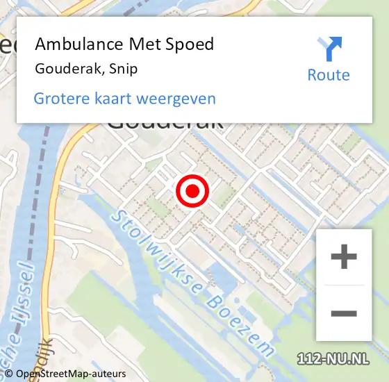 Locatie op kaart van de 112 melding: Ambulance Met Spoed Naar Gouderak, Snip op 31 juli 2017 21:45