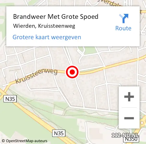 Locatie op kaart van de 112 melding: Brandweer Met Grote Spoed Naar Wierden, Kruissteenweg op 31 juli 2017 21:55