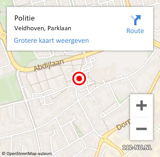 Locatie op kaart van de 112 melding: Politie Veldhoven, Parklaan op 31 juli 2017 22:57