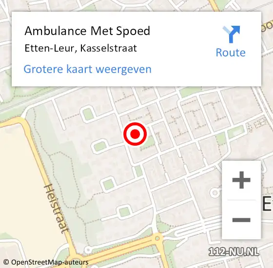 Locatie op kaart van de 112 melding: Ambulance Met Spoed Naar Etten-Leur, Kasselstraat op 31 juli 2017 23:56