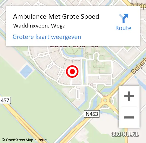 Locatie op kaart van de 112 melding: Ambulance Met Grote Spoed Naar Waddinxveen, Wega op 1 augustus 2017 01:08