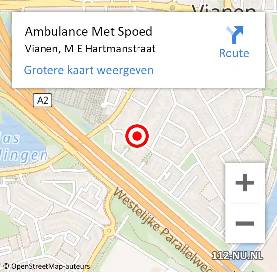 Locatie op kaart van de 112 melding: Ambulance Met Spoed Naar Vianen, M E Hartmanstraat op 1 augustus 2017 01:16